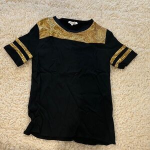 SANDRO BLACK GOLD METALLIC SHORT SLEEVE TOP SHIRT WOMEN SIZE 2